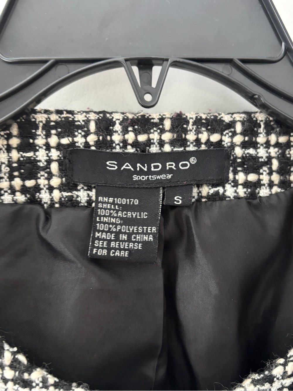 Sandro Bouclé Tweed Lady Jacket Gold Button Black White Size S Old Money Preppy - Picture 4 of 8